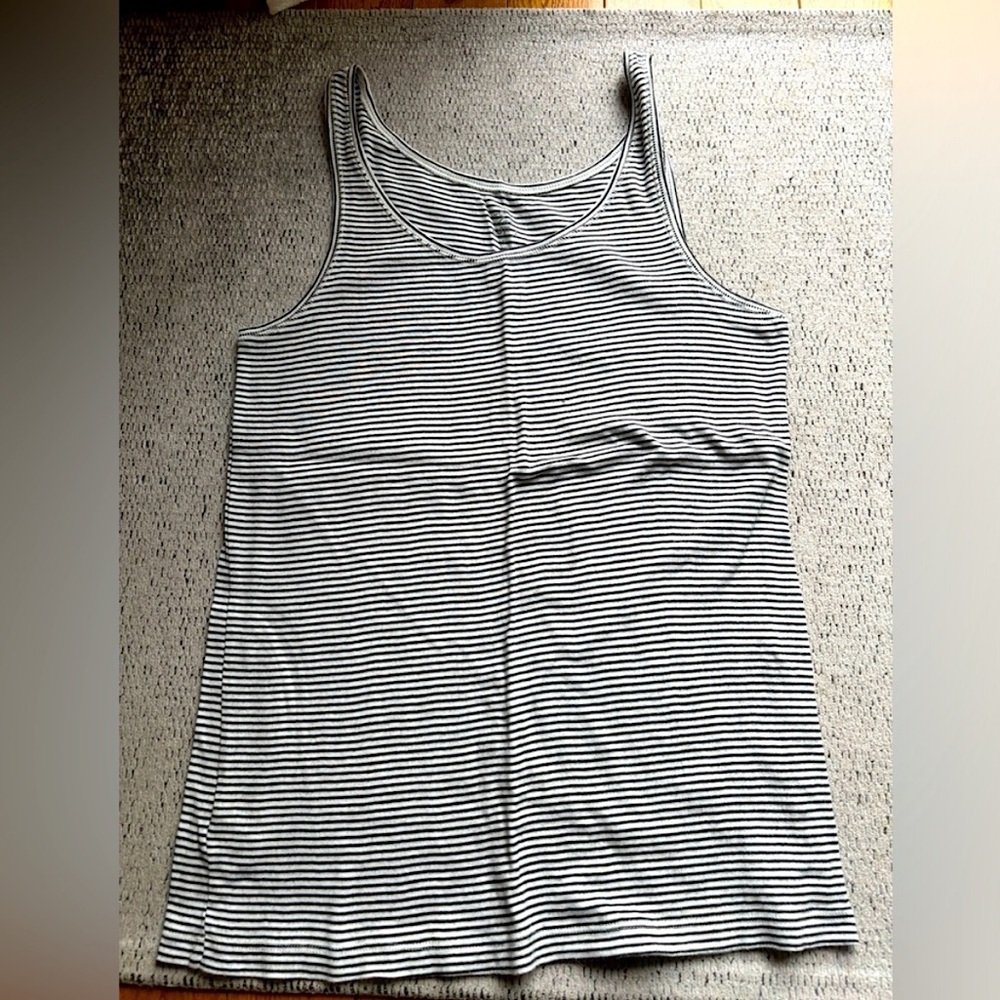 LOFT Striped Black and White Cotton Tank Top